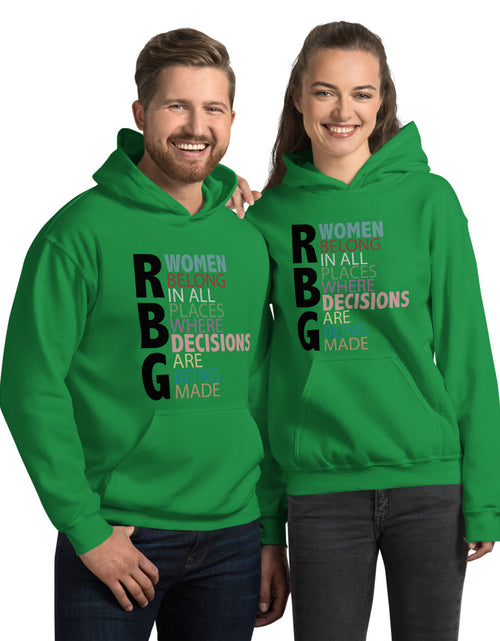 Load image into Gallery viewer, RBG Women Belong In All Places Where Decisions Are Being Made Unisex Hoodie Green
