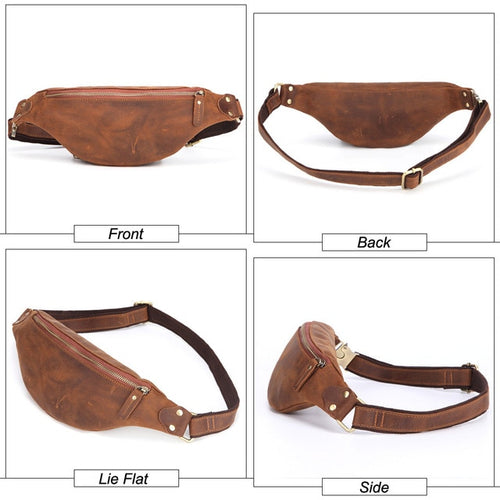 Load image into Gallery viewer, Genuine Crazy Horse Leather Men&#39;s Travel Fanny Pack
