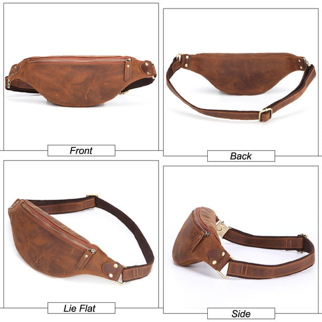 Genuine Crazy Horse Leather Men's Travel Fanny Pack