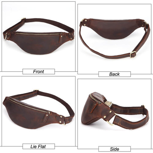 Load image into Gallery viewer, Genuine Crazy Horse Leather Men&#39;s Travel Fanny Pack
