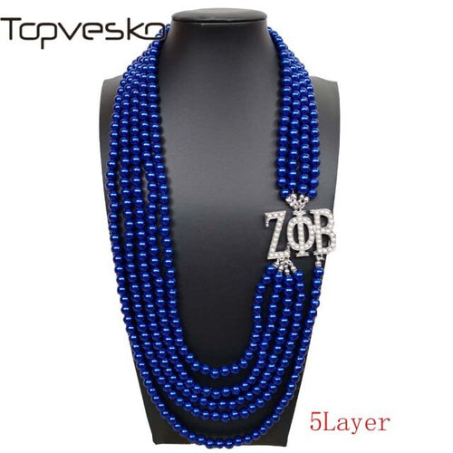 Load image into Gallery viewer, Topvekso Greece Greek Sorority Zeta Phi Beta  5 Layers Blue Pearl ZPB  Pendant Multilayer Statement Jewelry Long Choker
