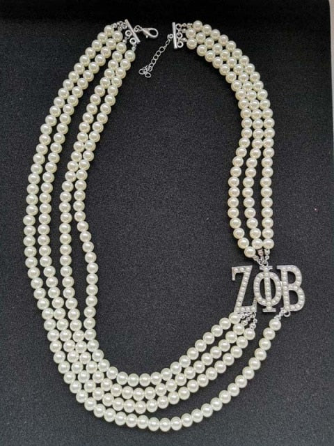 Topvekso Greece Greek Sorority Zeta Phi Beta  5 Layers Blue Pearl ZPB  Pendant Multilayer Statement Jewelry Long Choker