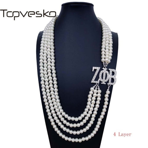 Load image into Gallery viewer, Topvekso Greece Greek Sorority Zeta Phi Beta  5 Layers Blue Pearl ZPB  Pendant Multilayer Statement Jewelry Long Choker
