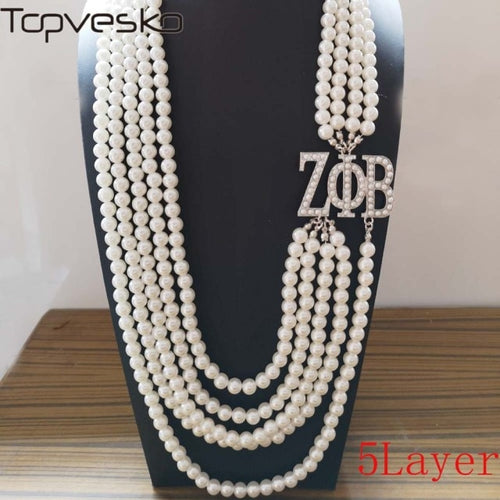 Load image into Gallery viewer, Topvekso Greece Greek Sorority Zeta Phi Beta  5 Layers Blue Pearl ZPB  Pendant Multilayer Statement Jewelry Long Choker
