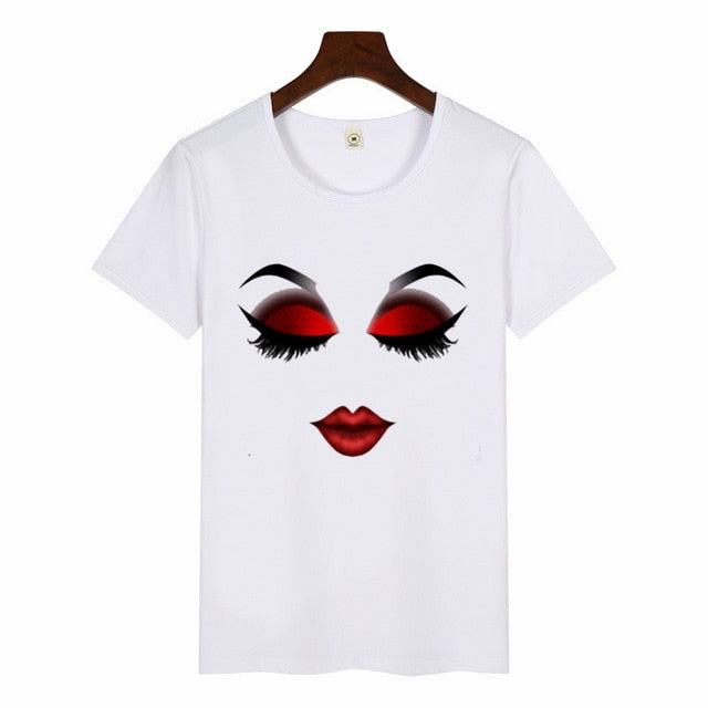 Makeup Red lip Prints Girls TShirts