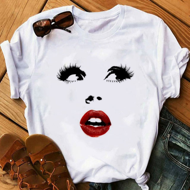 Makeup Red lip Prints Girls TShirts