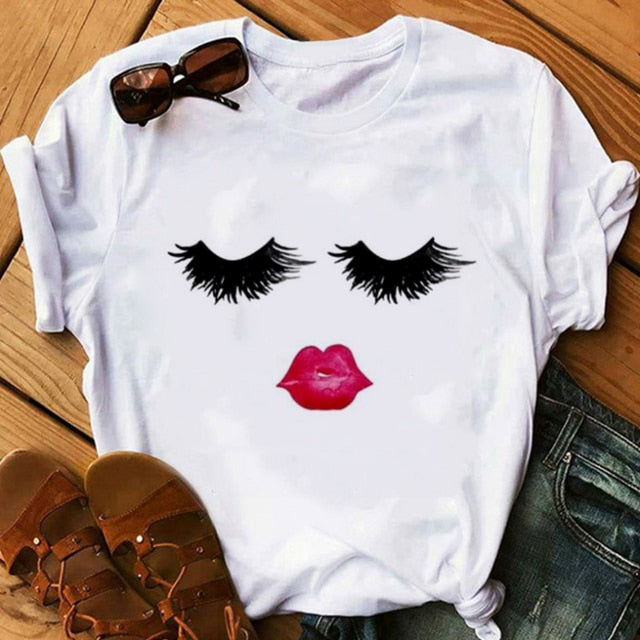 Makeup Red lip Prints Girls TShirts