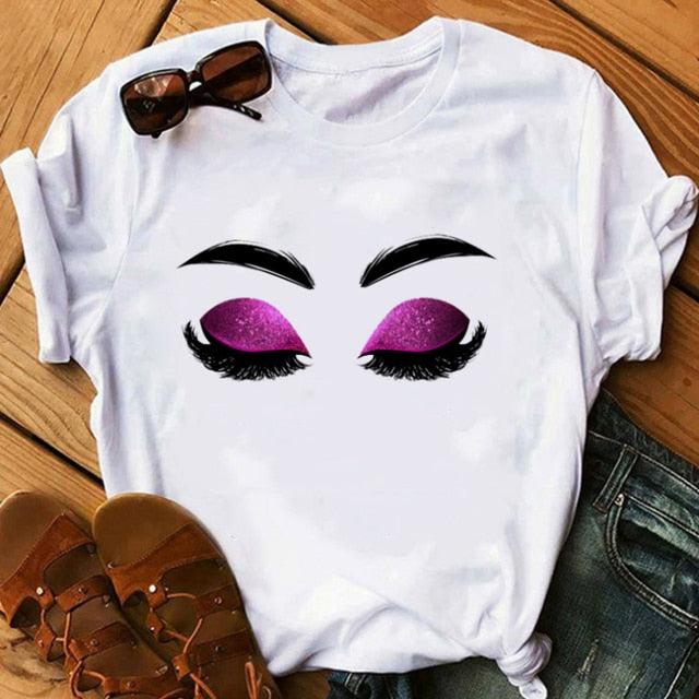 Makeup Red lip Prints Girls TShirts