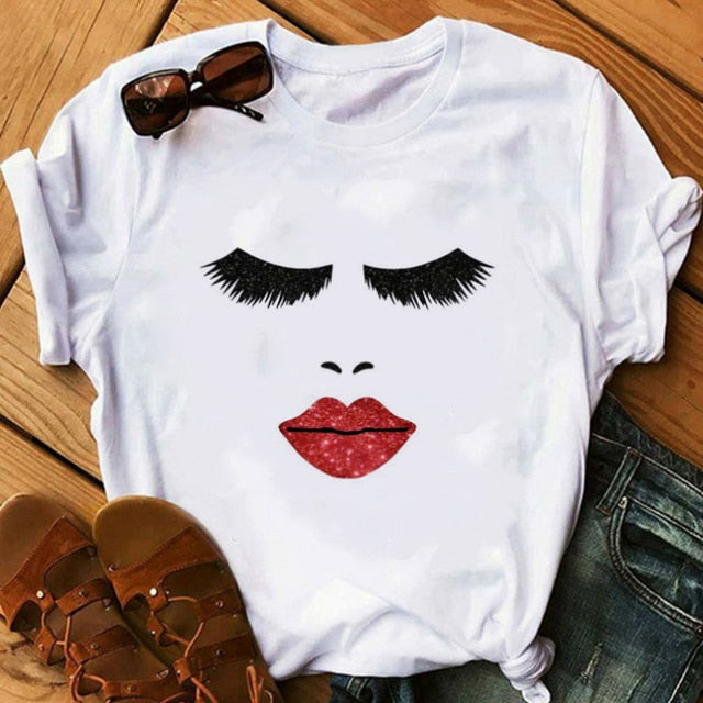 Makeup Red lip Prints Girls TShirts