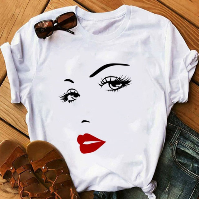 Makeup Red lip Prints Girls TShirts