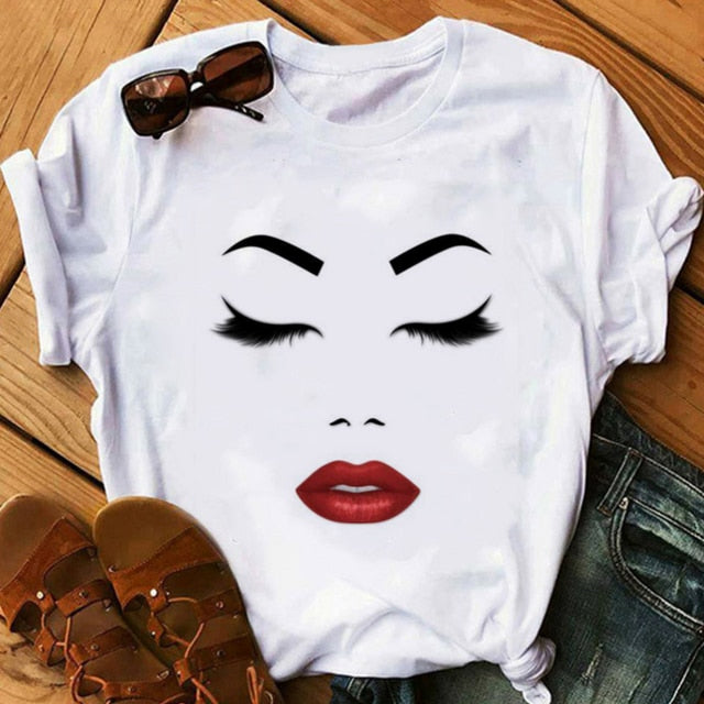 Makeup Red lip Prints Girls TShirts