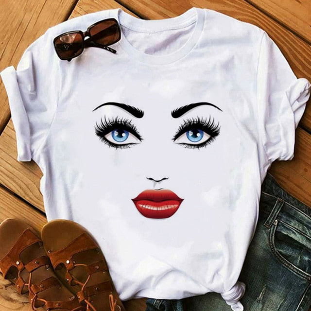 Makeup Red lip Prints Girls TShirts