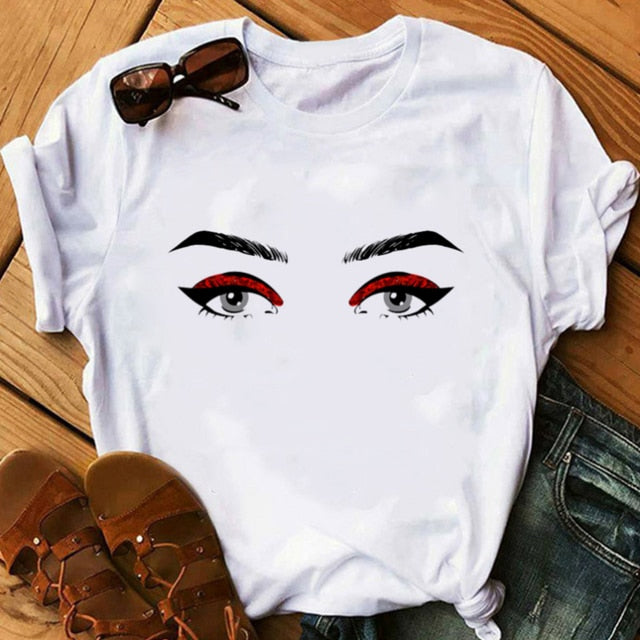 Makeup Red lip Prints Girls TShirts