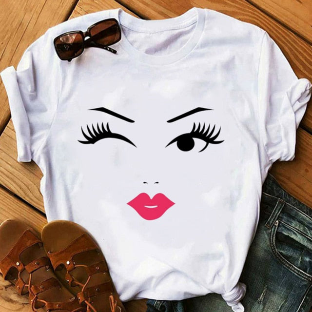 Makeup Red lip Prints Girls TShirts