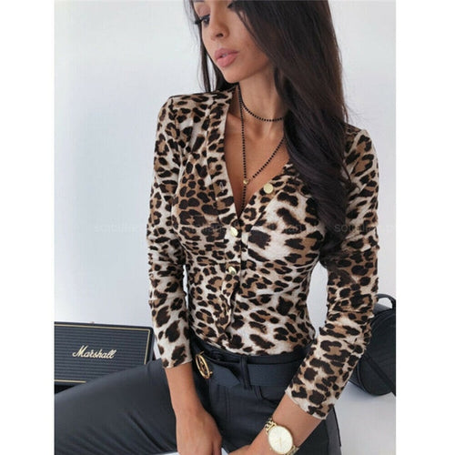 Load image into Gallery viewer, Long Sleeve Leopard Print Bodysuit
