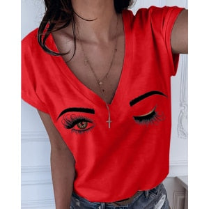 Deep V-neck Casual Women's Tshirt