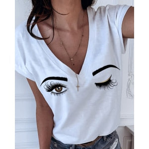 Deep V-neck Casual Women's Tshirt