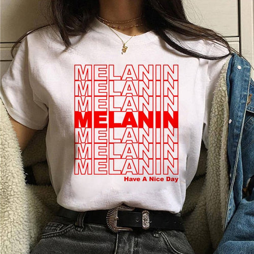 Load image into Gallery viewer, Vogue T Shirt Women Melanin T Shirt Black African Curly Hair Girl Printed Tshirt Femme Harajuku Clothes Female T-shirt Tops Tee
