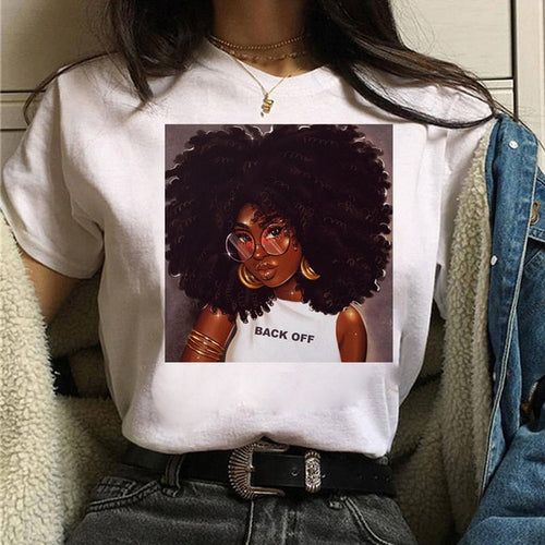 Load image into Gallery viewer, Vogue T Shirt Women Melanin T Shirt Black African Curly Hair Girl Printed Tshirt Femme Harajuku Clothes Female T-shirt Tops Tee
