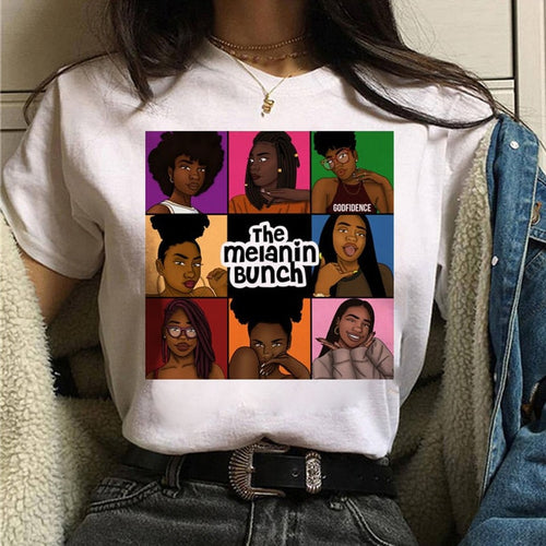 Load image into Gallery viewer, Vogue T Shirt Women Melanin T Shirt Black African Curly Hair Girl Printed Tshirt Femme Harajuku Clothes Female T-shirt Tops Tee
