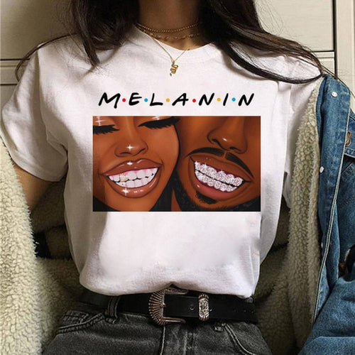 Load image into Gallery viewer, Vogue T Shirt Women Melanin T Shirt Black African Curly Hair Girl Printed Tshirt Femme Harajuku Clothes Female T-shirt Tops Tee
