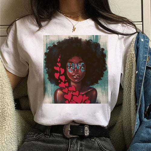 Load image into Gallery viewer, Vogue T Shirt Women Melanin T Shirt Black African Curly Hair Girl Printed Tshirt Femme Harajuku Clothes Female T-shirt Tops Tee
