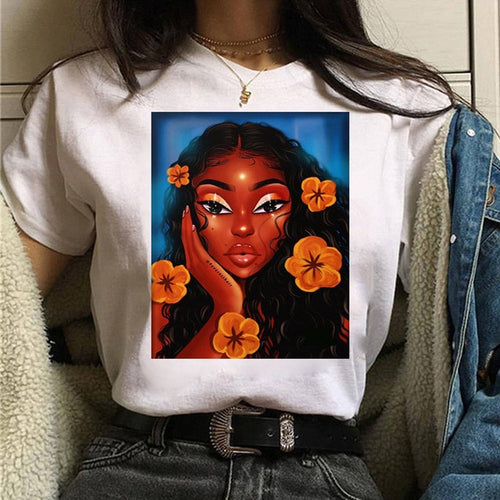 Load image into Gallery viewer, Vogue T Shirt Women Melanin T Shirt Black African Curly Hair Girl Printed Tshirt Femme Harajuku Clothes Female T-shirt Tops Tee
