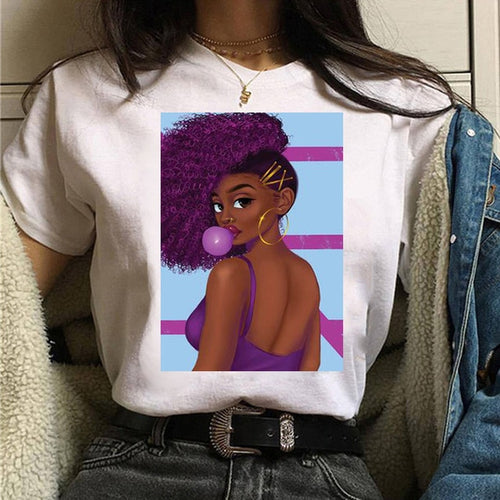 Load image into Gallery viewer, Vogue T Shirt Women Melanin T Shirt Black African Curly Hair Girl Printed Tshirt Femme Harajuku Clothes Female T-shirt Tops Tee
