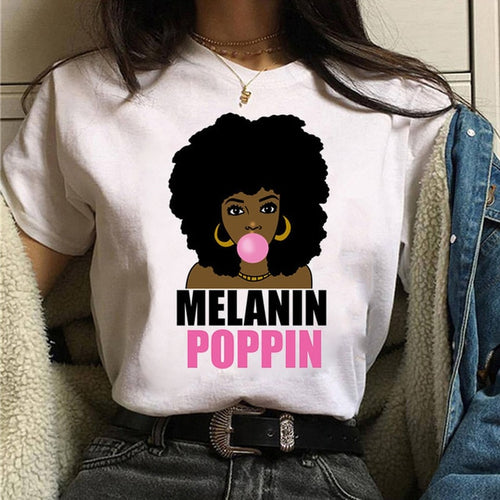 Load image into Gallery viewer, Vogue T Shirt Women Melanin T Shirt Black African Curly Hair Girl Printed Tshirt Femme Harajuku Clothes Female T-shirt Tops Tee
