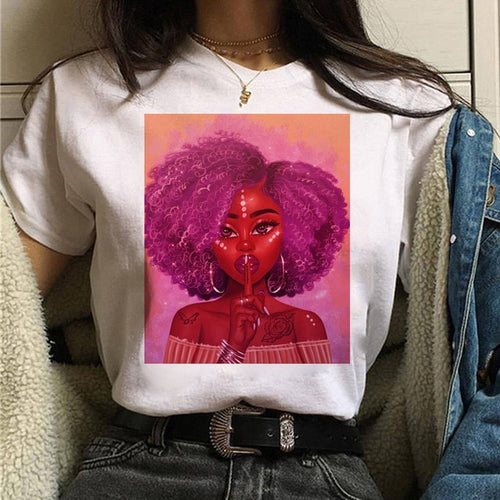 Load image into Gallery viewer, Vogue T Shirt Women Melanin T Shirt Black African Curly Hair Girl Printed Tshirt Femme Harajuku Clothes Female T-shirt Tops Tee
