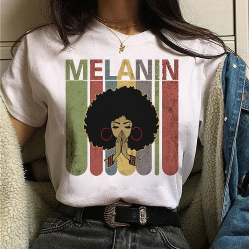 Load image into Gallery viewer, Vogue T Shirt Women Melanin T Shirt Black African Curly Hair Girl Printed Tshirt Femme Harajuku Clothes Female T-shirt Tops Tee
