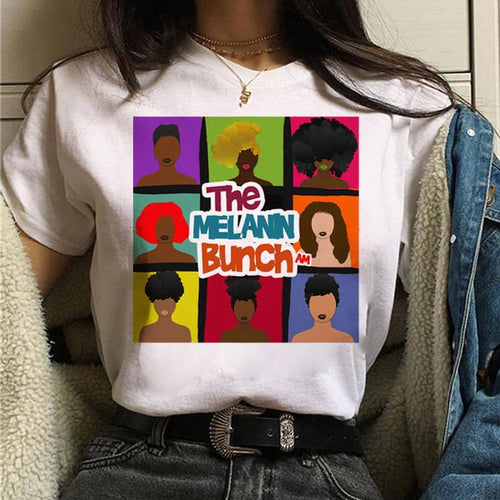 Load image into Gallery viewer, Vogue T Shirt Women Melanin T Shirt Black African Curly Hair Girl Printed Tshirt Femme Harajuku Clothes Female T-shirt Tops Tee
