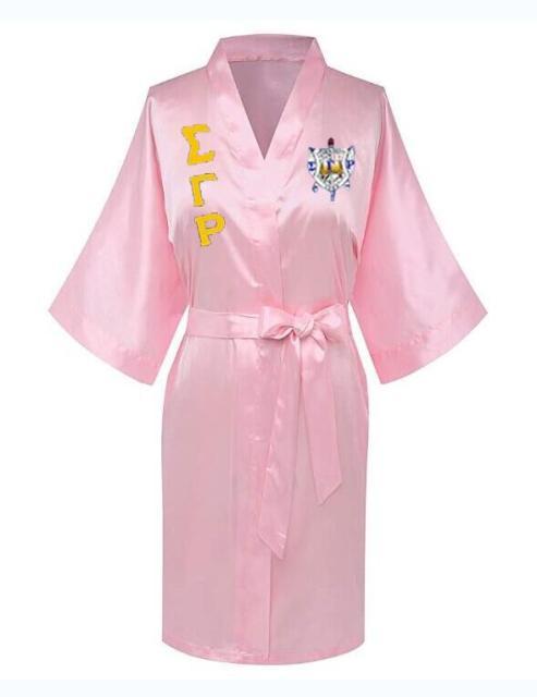 Load image into Gallery viewer, Sorority Delta, AKA, Zeta Sigma Faux Silk and Polyester Bath Robe..
