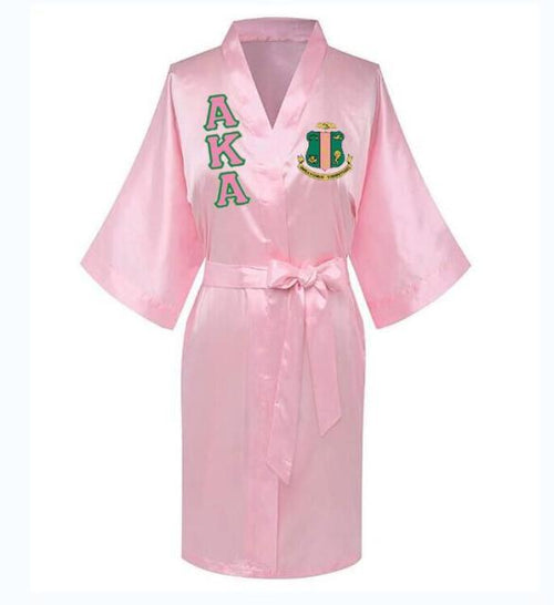 Load image into Gallery viewer, Sorority Delta, AKA, Zeta Sigma Faux Silk and Polyester Bath Robe..
