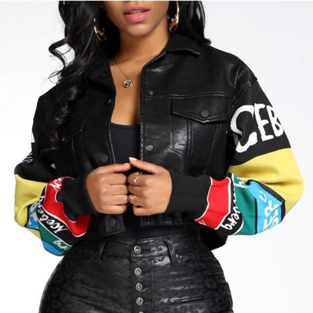 Customized Graffiti Printed Pu Leather Jacket