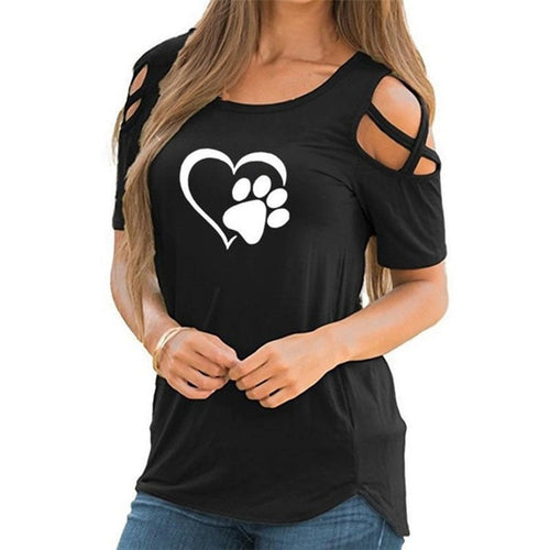 Load image into Gallery viewer, Heart Paw Off Shoulder Tops
