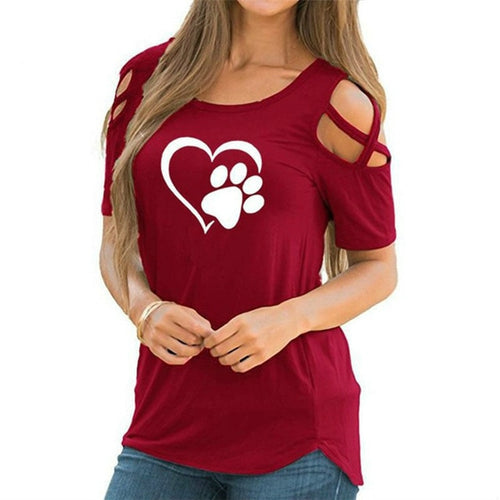 Load image into Gallery viewer, Heart Paw Off Shoulder Tops
