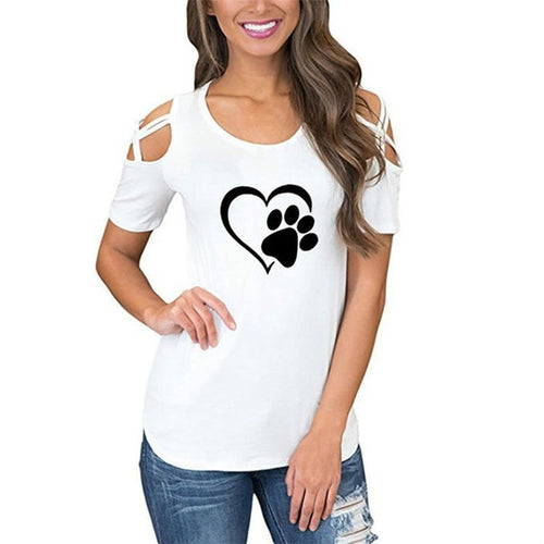 Load image into Gallery viewer, Heart Paw Off Shoulder Tops
