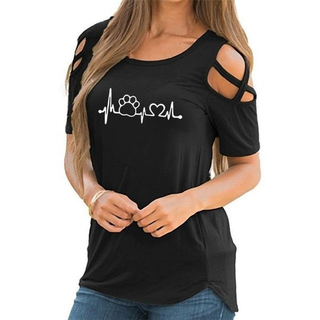 Heart Paw Off Shoulder Tops