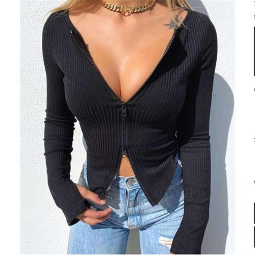 Load image into Gallery viewer, Ribbed Knitted Long Sleeve Crop Tops Tee
