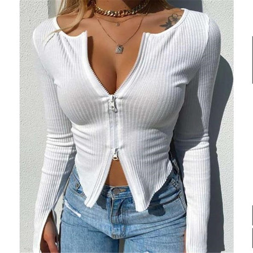 Load image into Gallery viewer, Ribbed Knitted Long Sleeve Crop Tops Tee
