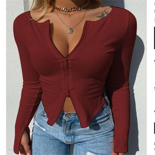 Load image into Gallery viewer, Ribbed Knitted Long Sleeve Crop Tops Tee
