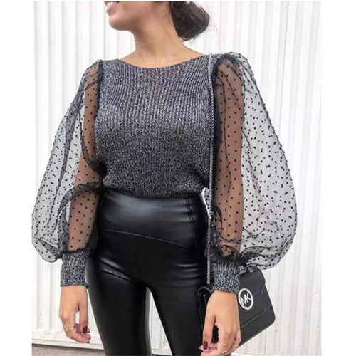 Load image into Gallery viewer, Knitted Polka Dot Puff Long Sleeve Top
