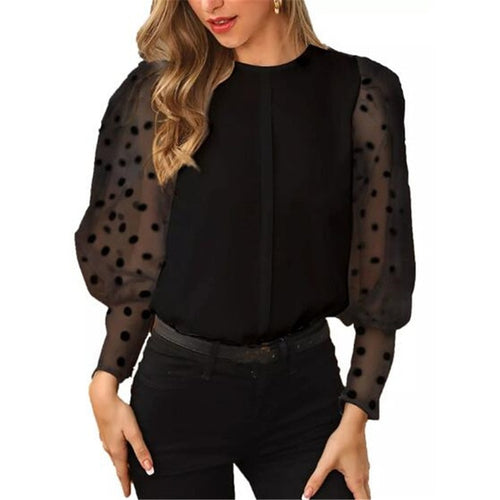 Load image into Gallery viewer, Knitted Polka Dot Puff Long Sleeve Top
