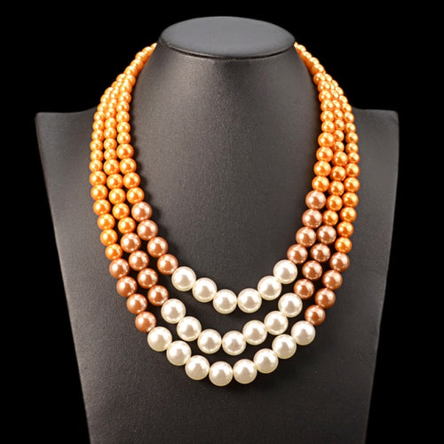 Load image into Gallery viewer, UDDEIN Ethnic statement necklace for women Multi layer simulated pearl jewelry bib beads maxi necklace African bead jewelry
