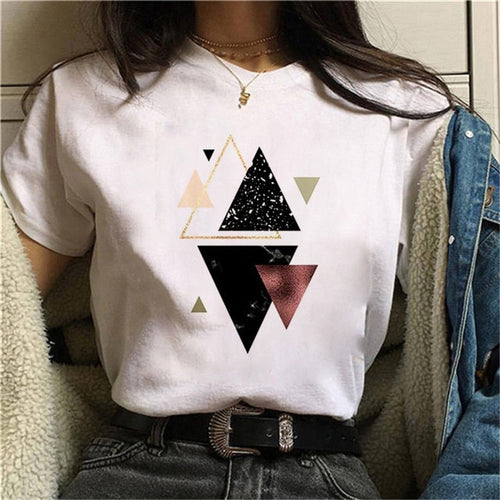 Load image into Gallery viewer, Geometric Prints on White Short Sleeve TShirt
