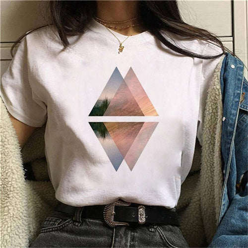 Load image into Gallery viewer, Geometric Prints on White Short Sleeve TShirt
