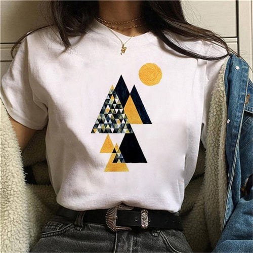 Load image into Gallery viewer, Geometric Prints on White Short Sleeve TShirt
