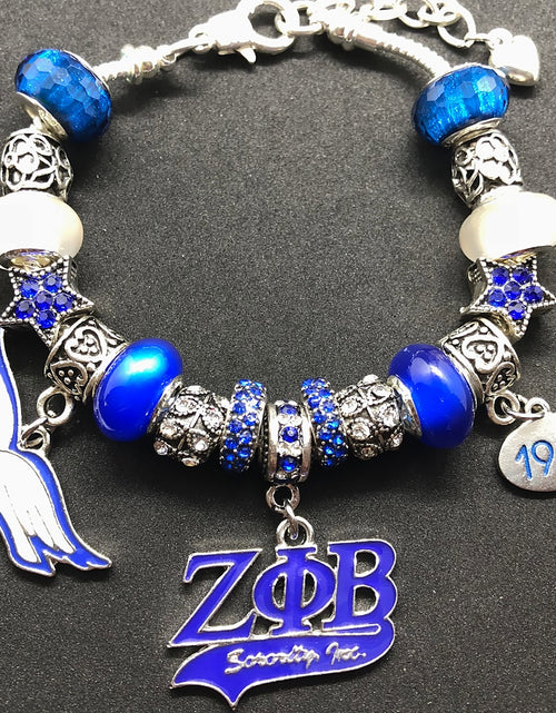 Load image into Gallery viewer, Fashion ZETA PHI BETA sorority society symbol jewellery enamel metal Dove pendant big hole beads bangle bracelet
