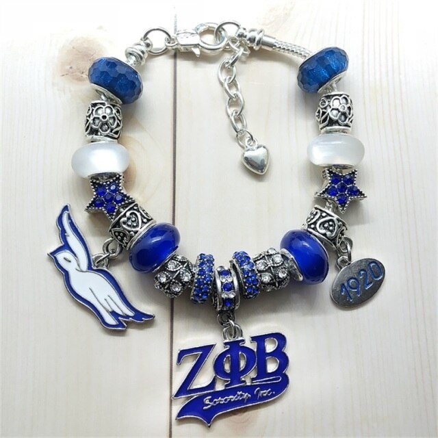 Fashion ZETA PHI BETA sorority society symbol jewellery enamel metal Dove pendant big hole beads bangle bracelet